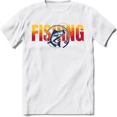 Fishing - Vissen T-Shirt | Grappig Verjaardag Vis Hobby Cadeau Shirt | Dames - Heren - Unisex | Tshirt Hengelsport Kleding Kado - Wit - XXL