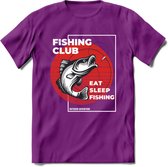 Fishing Club - Vissen T-Shirt | Grappig Verjaardag Vis Hobby Cadeau Shirt | Dames - Heren - Unisex | Tshirt Hengelsport Kleding Kado - Paars - S