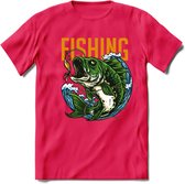 Fishing - Vissen T-Shirt | Grappig Verjaardag Vis Hobby Cadeau Shirt | Dames - Heren - Unisex | Tshirt Hengelsport Kleding Kado - Roze - M