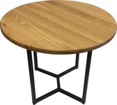 Romy: Salontafel - koffietafel - bijzettafel – lage tafel – woonkamer tafel rond met zwart stalen frame (15x15mm) en massief eiken blad (rustiek). Ø 50cm h: 40cm. Hoogwaardige kwal