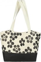 Strandtas Bloemen - Canvas - 50x35 cm - Zwart