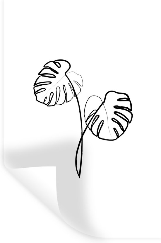 Muurstickers - Sticker Folie - Monstera Plant - Zwart - Wit - Line art - 40x60 cm - Plakfolie - Muurstickers Kinderkamer - Zelfklevend Behang - Zelfklevend behangpapier - Stickerfolie