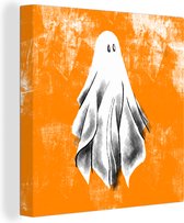 Canvas Schilderij Halloween illustratie spook op versleten achtergrond - 90x90 cm - Wanddecoratie