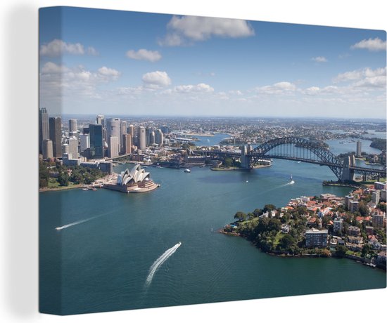 Canvas Schilderij Luchtfoto van Sydney Harbour Bridge, Australië - 30x20 cm - Wanddecoratie