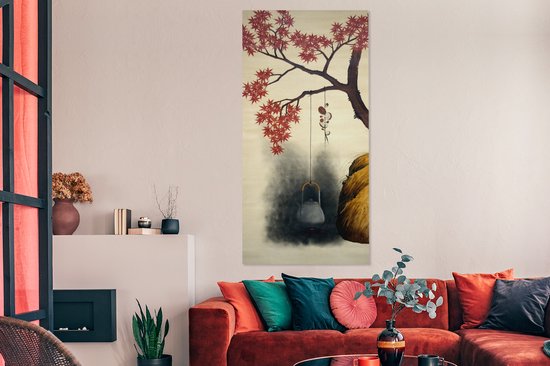 Tableau sur Toile Esdoorn en Automne - Peinture de Shibata Zeshin - 80x160 cm - Décoration murale