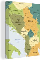 Canvas Schilderij Kleurrijke kaart met de landen van de Balkan waaronder Servië - 90x120 cm - Wanddecoratie