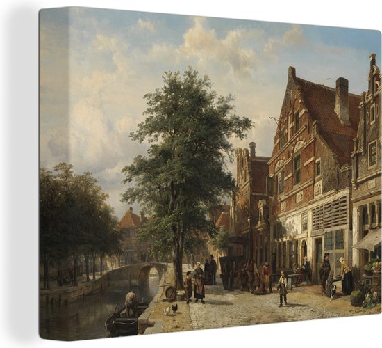 Canvas Schilderij De Zuiderhavendijk in Enkhuizen - schilderij van Cornelis Springer - 120x90 cm - Wanddecoratie