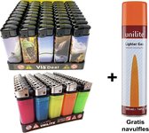 50 stuks Aanstekers navulbaar + 50 stuks wegwerp aansteker en Gratis gasfles - Unilite lighter