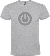 Grijs t-shirt met " Power Button " print Zilver size L