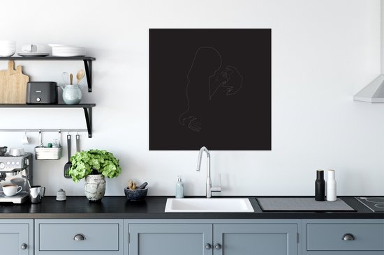 Illustration en couple amoureux sur fond noir Poster papier 75x75 cm - Tirage photo sur Poster (décoration murale salon / chambre)