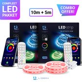 Lideka - LED-strip App - Pakket Van 10 + 5 Meter - Incl. kleurverandering - RGB - Afstandsbediening