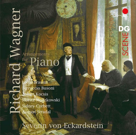 Richard Wagner : Arrangements pour Piano par Severin von Eckardstein. Pochette d'album classique représentant un salon avec quatre hommes.