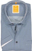 Redmond modern fit overhemd - korte mouw - poplin dessin - blauw met wit - Strijkvriendelijk - Boordmaat: 45/46