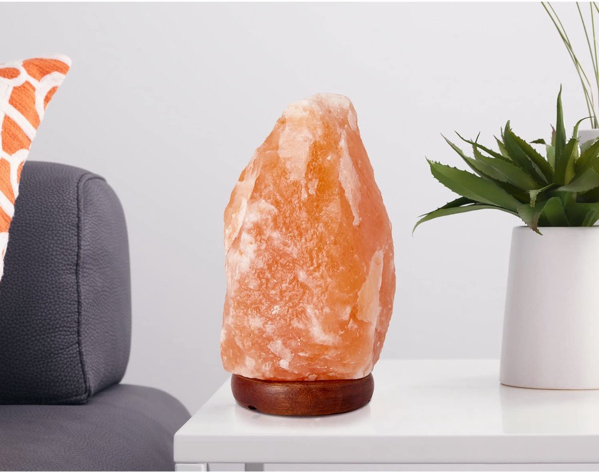LAMARE Himalaya zoutlamp, levensboom, 20 x 22 x 10 cm, met houten sokkel, kabel en lamp meegeleverd, handgemaakt