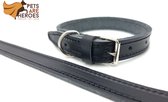 Hondenhalsband - Zwart - Halsomtrek van 26cm tot 35cm - Hoge Kwaliteit Leer - Ambachtelijk Gemaakt in Portugal