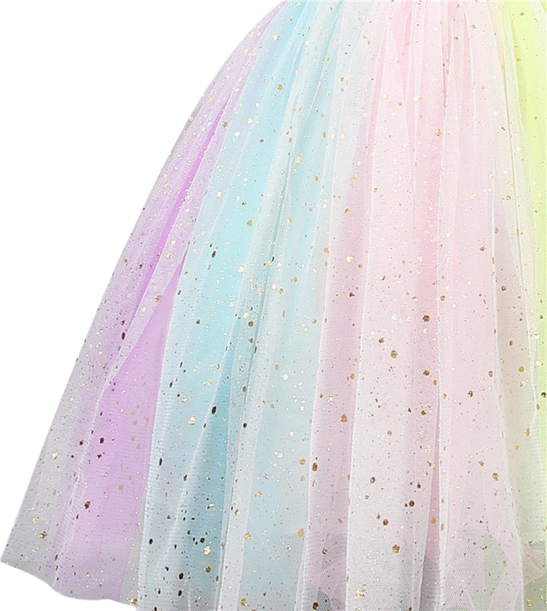 Joya Kids® Regenboog Eenhoorn Verkleed Jurk Set | Unicorn Jurk kostuum | Prinsessen jurk verkleedjurk + Haarband | (M) | Cadeau meisje — afbeelding 10