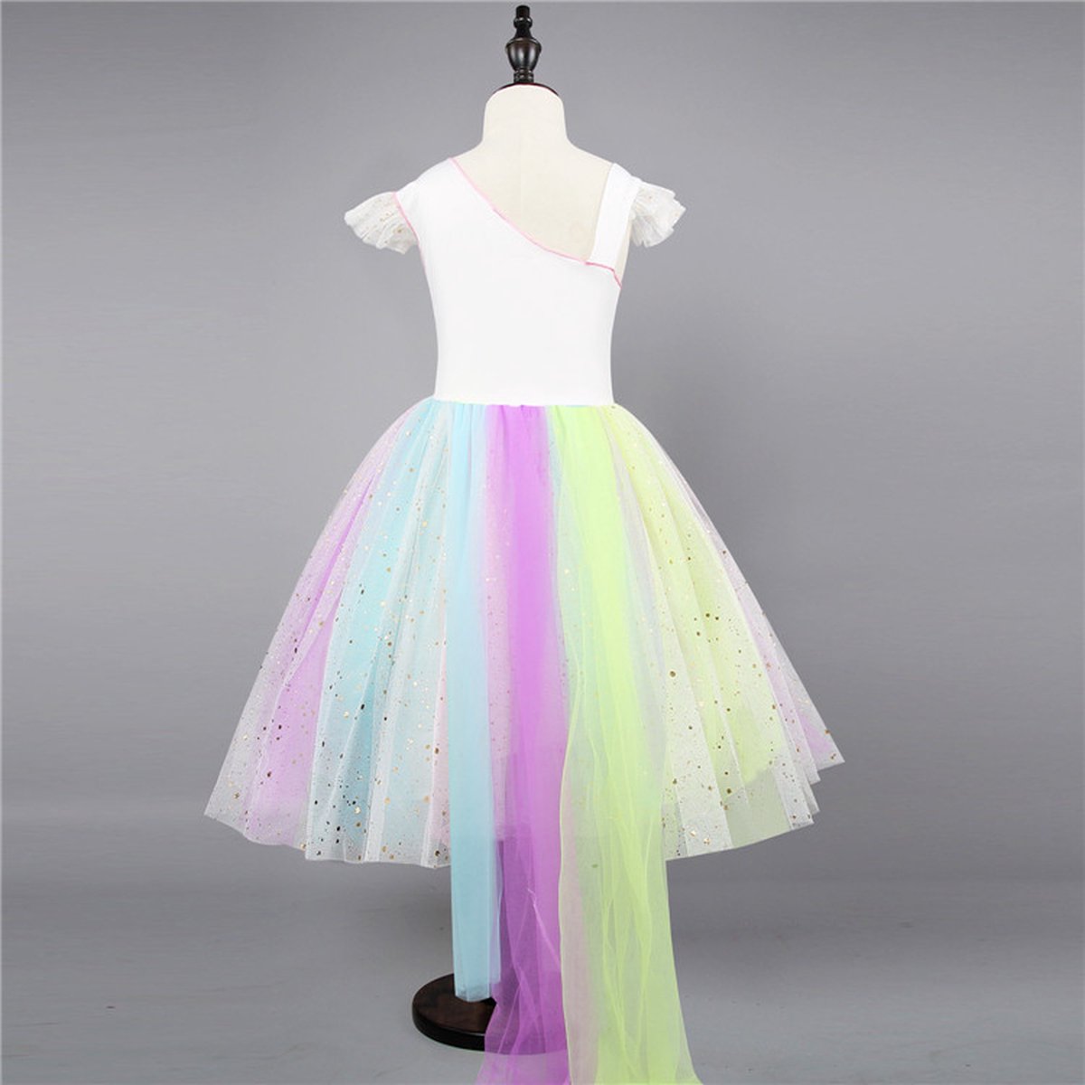 Joya Kids® Regenboog Eenhoorn Verkleed Jurk Set | Unicorn Jurk kostuum | Prinsessen jurk verkleedjurk + Haarband | (M) | Cadeau meisje — afbeelding 4