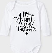 Baby Rompertje met tekst 'My aunt is bad influence' | Lange mouw l | wit zwart | maat 62/68 | cadeau | Kraamcadeau | Kraamkado