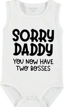 Baby Rompertje met tekst 'Sorry daddy, now you have two bosses' | mouwloos l | wit zwart | maat 50/56 | cadeau | Kraamcadeau | Kraamkado