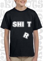 SHIT SHIRT unisex kids t-shirt - Zwart - Maat 164 - Korte mouwen - Ronde hals - Regular Fit - Grappige designs - Leuke shirtjes - Humor - Quotes - Kwoots  - Cadeau - Voor zowel jon