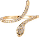 Ring met glanzende slang - Ring met zirkonia's - Verstelbare maat - 14k verguld - Dottilove.