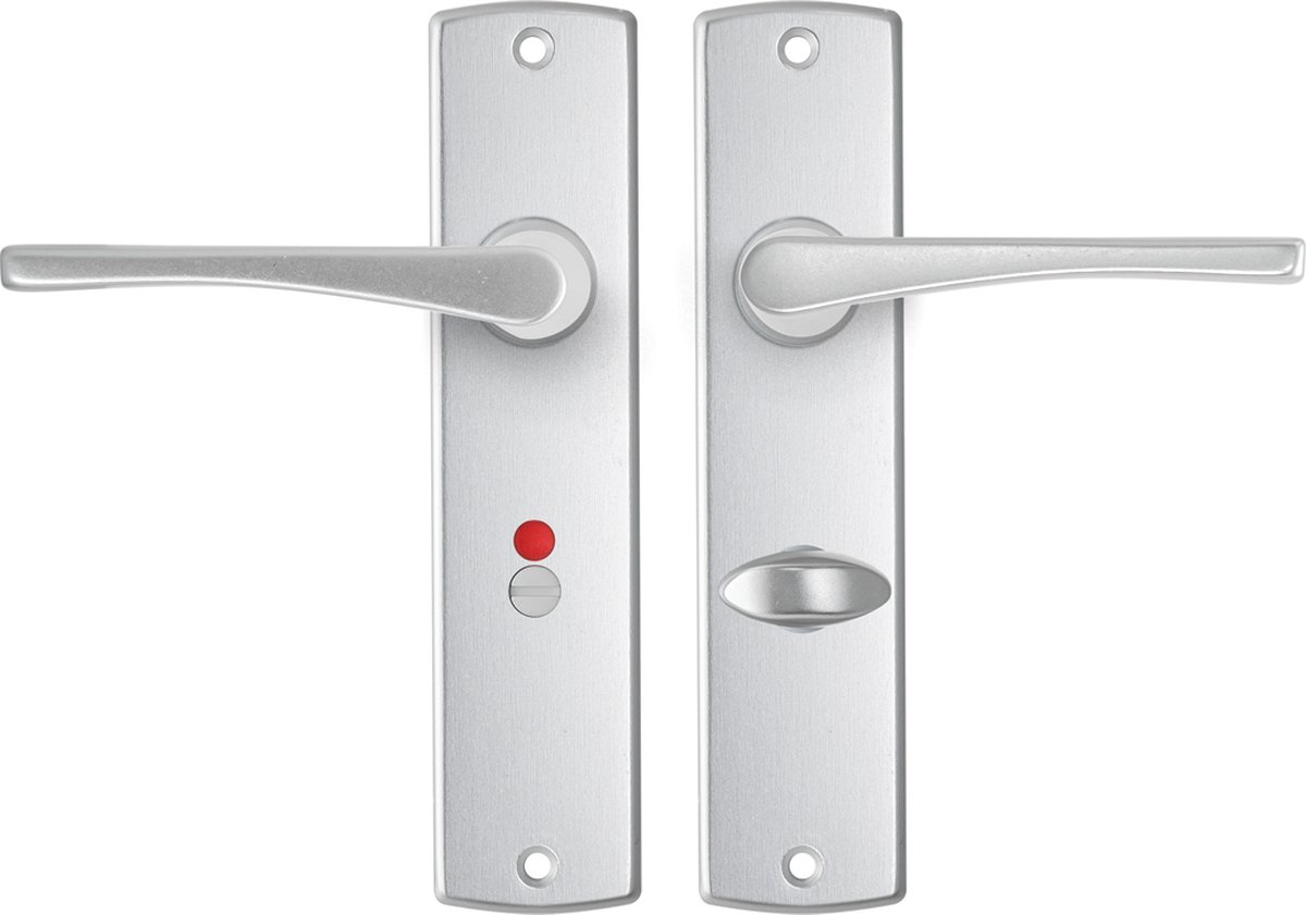AXA Binnendeurbeslag set (Curve) Aluminium: Kruk (model Vlinder) op schild voor toilet/badkamer TL63-8