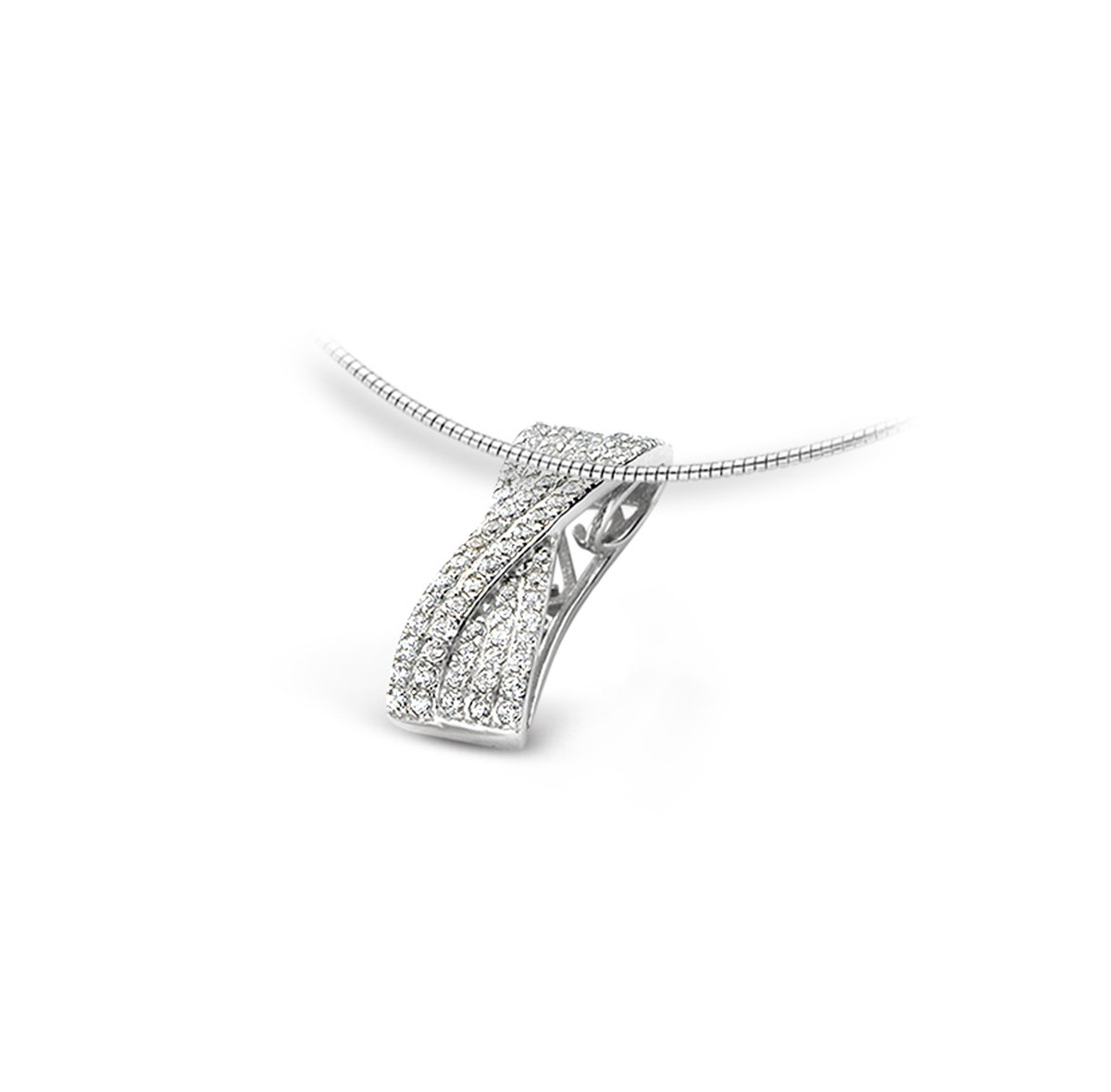 Velini Jewels-P6971W-925 Zilver-ketting +Hanger- Gerodineerd gezet met Cubic Zirkonia-45cm + 5cm verlengstuk