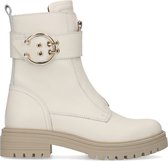 Manfield - Dames - Off white leren biker boots met gesp - Maat 38