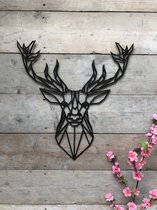 Edelhert - Hout - Zwart - Wanddecoratie - 40x43cm - Dieren - Hert