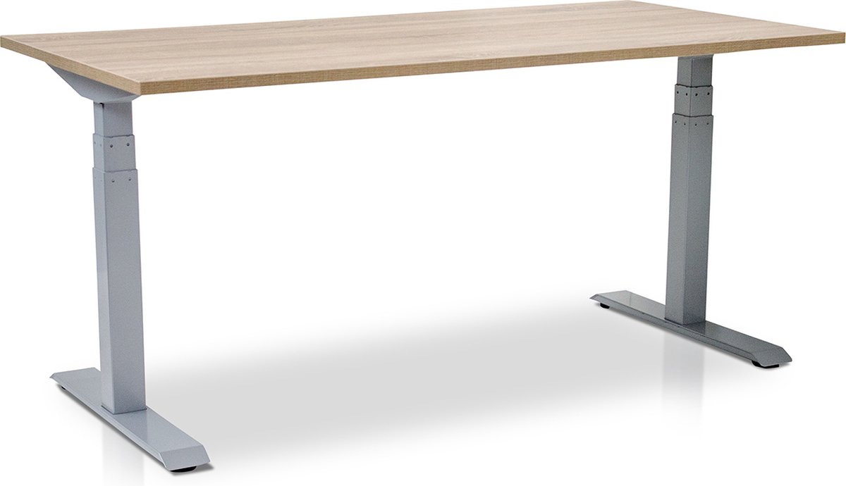 Zit-sta bureau elektrisch verstelbaar - MRC PRO-L 2.0 NEN-EN 527 | 120 x 80 cm | frame aluminium - blad midden eiken | memory functie met 4 standen | 150kg draagvermogen