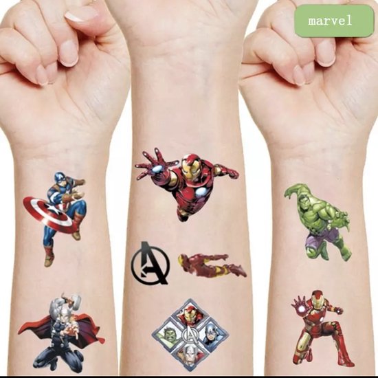 Duidelijk maken Mona Lisa methodologie Marvel Avengers Tattoo voor Kinderen - Tattoos Kinderen - Spiderman Tattoos  - Hulk... | bol.com