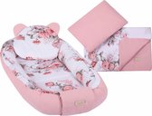 LUXE babynestje 4 delige SET / Kraamcadeau / GRATIS dekentje met kussen voor kinderwagen / Rozen roze