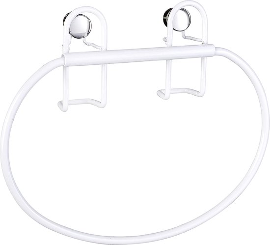 WENKO Handdoekring Classic Plus - handdoekhouder, handdoekstang met hoogwaardige roestbescherming, staal, 22 x 18 x 4 cm, wit
