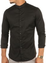 Heren overhemd basic - zwart - overhemd mannen slim fit - maat S - 9001 - valentijnsdag - valentijnscadeau