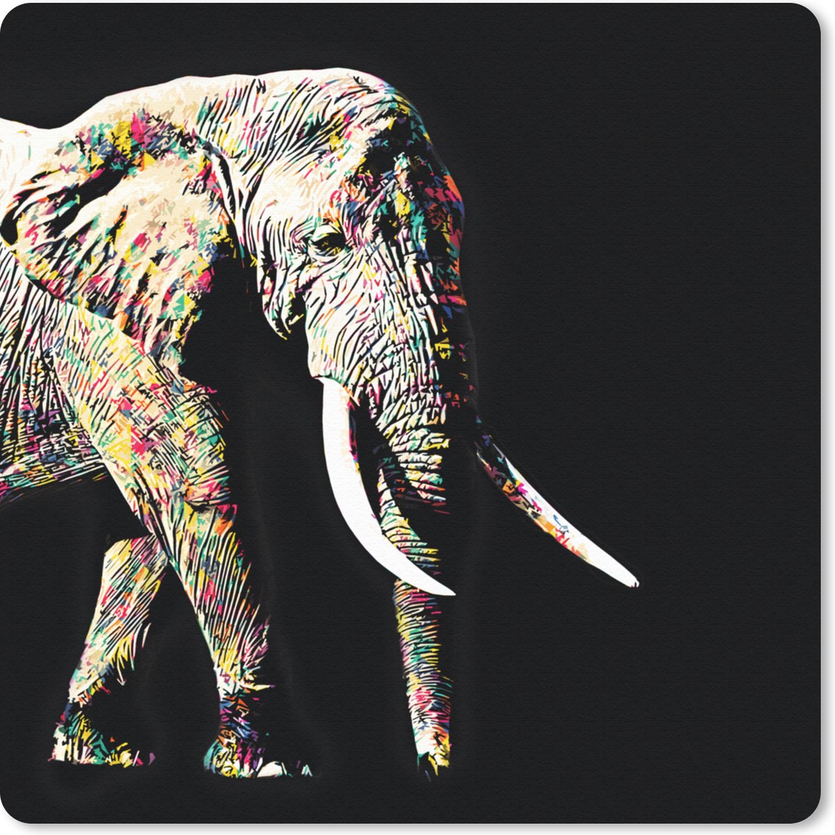 Muismat 30x30 cm - Mousepad Olifant - Dieren - Kleuren - Muismatten