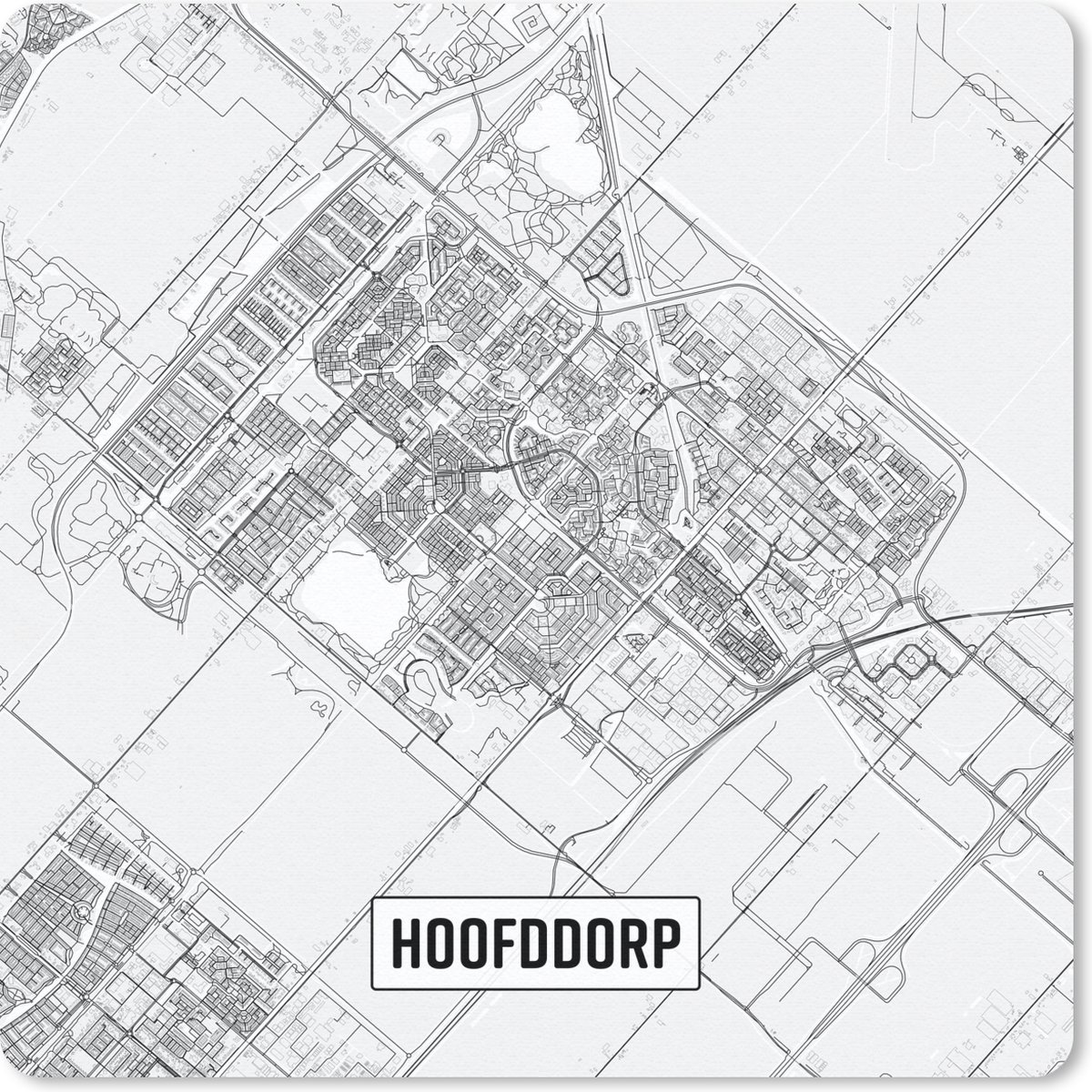 Muismat 30x30 cm - Mousepad Stadskaart Hoofddorp - Muismatten