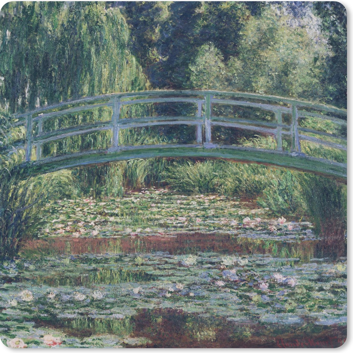 Muismat 30x30 cm - Mousepad De Japanse brug en de waterlelies - Claude Monet - Muismatten
