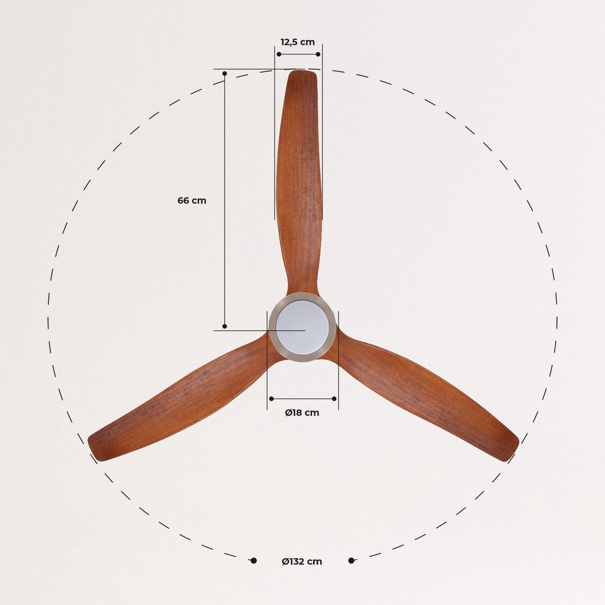 CREATE - Stille plafondventilator 100% hout 40W (Ø132 cm) - Met Verlichting LED - Met Wifi + Afstandsbediening - 6 snelheden - Programmeerbaar - WIND STYLANCE NATURAL WOOD – foto 4