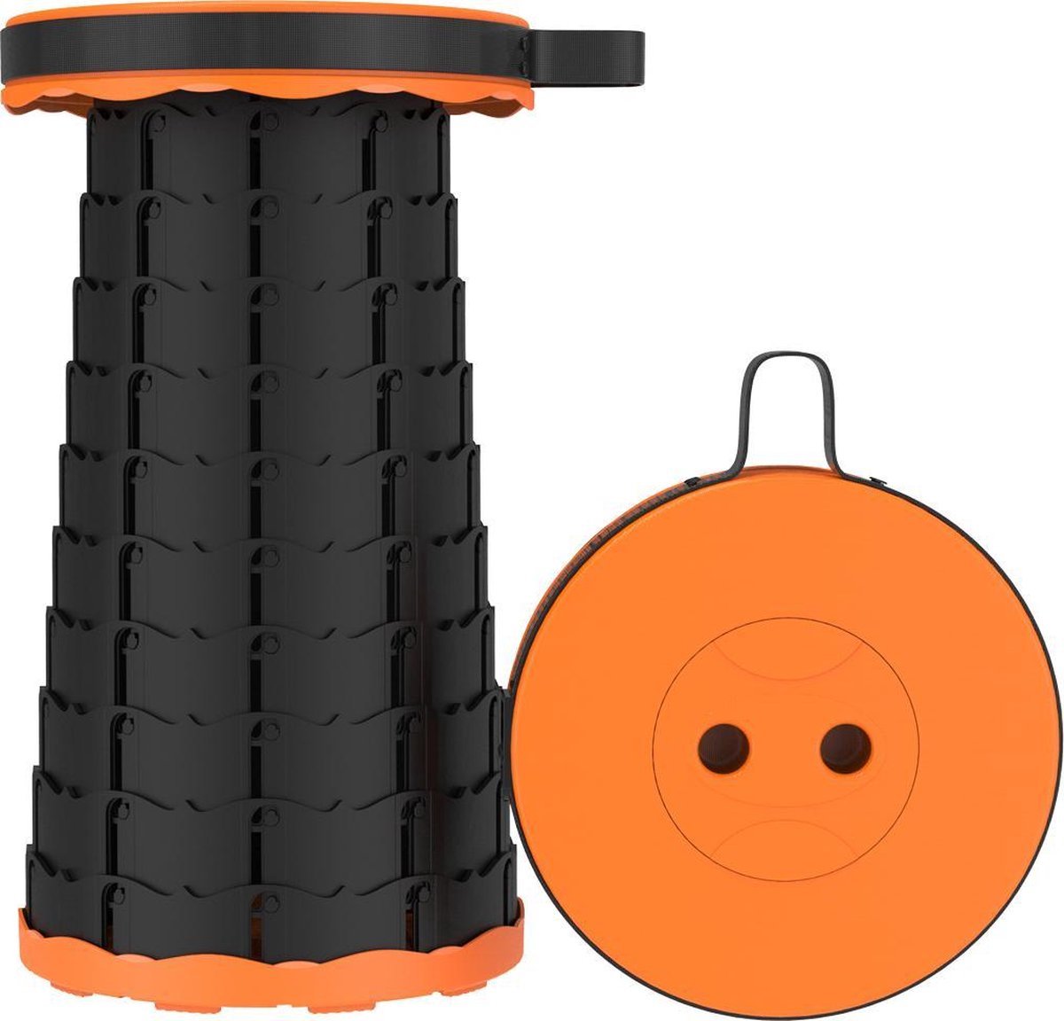 Kampeerkruk - Uitschuifbare kruk - Oranje/Zwart- tot 120 kg - Travel Stool  -... | bol.com