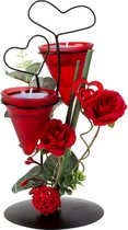 Waxinelichtjeshouder | Metalen decoratie hart met rode rozen | Valentijn | Moederdag