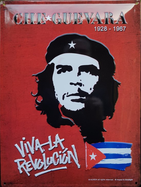 Che Guevara Viva La Revolucion. Metalen wandbord in reliëf 30 x 40 cm.