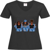 Stedman - Tshirt Dames opdruk -Cool Black Girls -V-hals - Zwart - Medium