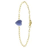 Lucardi Dames Goldplated armband met hart blauwe agaat - Staal - Armband - Cadeau - 20 cm - Goudkleurig