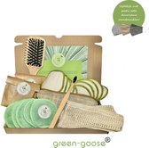 green-goose® Duurzaam Verzorgingspakket Murray | 8-delig | 15 Herbruikbare Wattenschijfjes | Bamboe Massage Haarborstel | Bamboe Wattenstaafjes | Bamboe Tandenborstel | Kurk Make-u