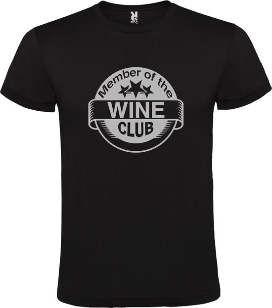 Zwart T shirt met "Member of the Wine Club " print Zilver size XXXL