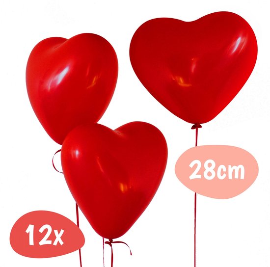 Hartjes Ballonnen - Rood - Valentijnsdag - Valentijn Feestversiering - Moederdag Cadeautje - Geschikt Als Helium Ballon - Cadeau Voor Mama - Romantisch Hartje - Liefde Versiering - Hem en Haar - I Love You - Hart Decoratie - Latex - 12 stuks