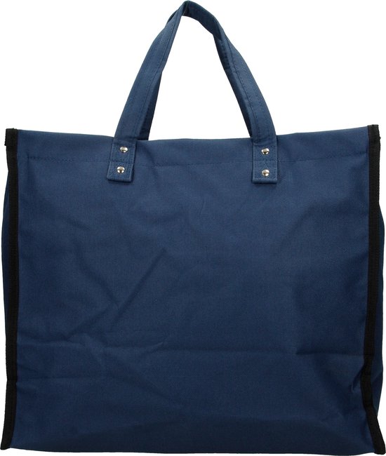 Sac cabas bleu marine uni avec bords et anses noirs.
