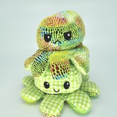 Knuffel Octopus Glitter Geel Groen - Mood Knuffel Omkeerbaar - Reversible Octopus - Octopus Knuffel - Emotie Knuffel - Verwisselbaar - Blij en Boos knuffel