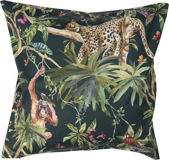 Clayre & Eef Kussenhoes 45x45 cm Groen Zwart Polyester Vierkant Jungle Sierkussenhoes