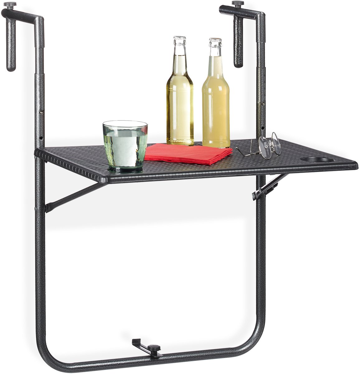 Relaxdays balkontafel inklapbaar - zwarte klaptafel - hangtafel balkon - tafel rotan look